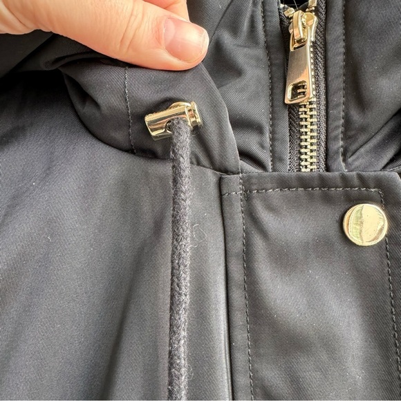 Zara women’s Black Waterproof Gold Tone Removable Faux Fur Hood Size Medium - Picture 13 of 16